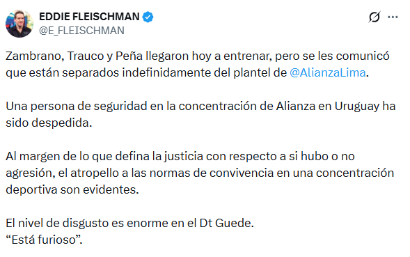 Eddie Fleischman revela primer despido en Alianza Lima tras denuncia por presunto abuso sexual.