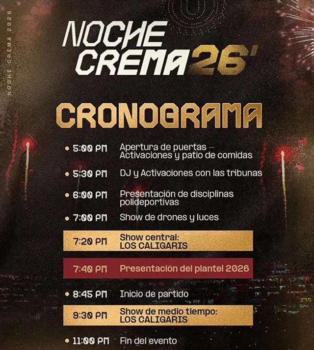 Cronograma de la Noche Crema de Universitario.