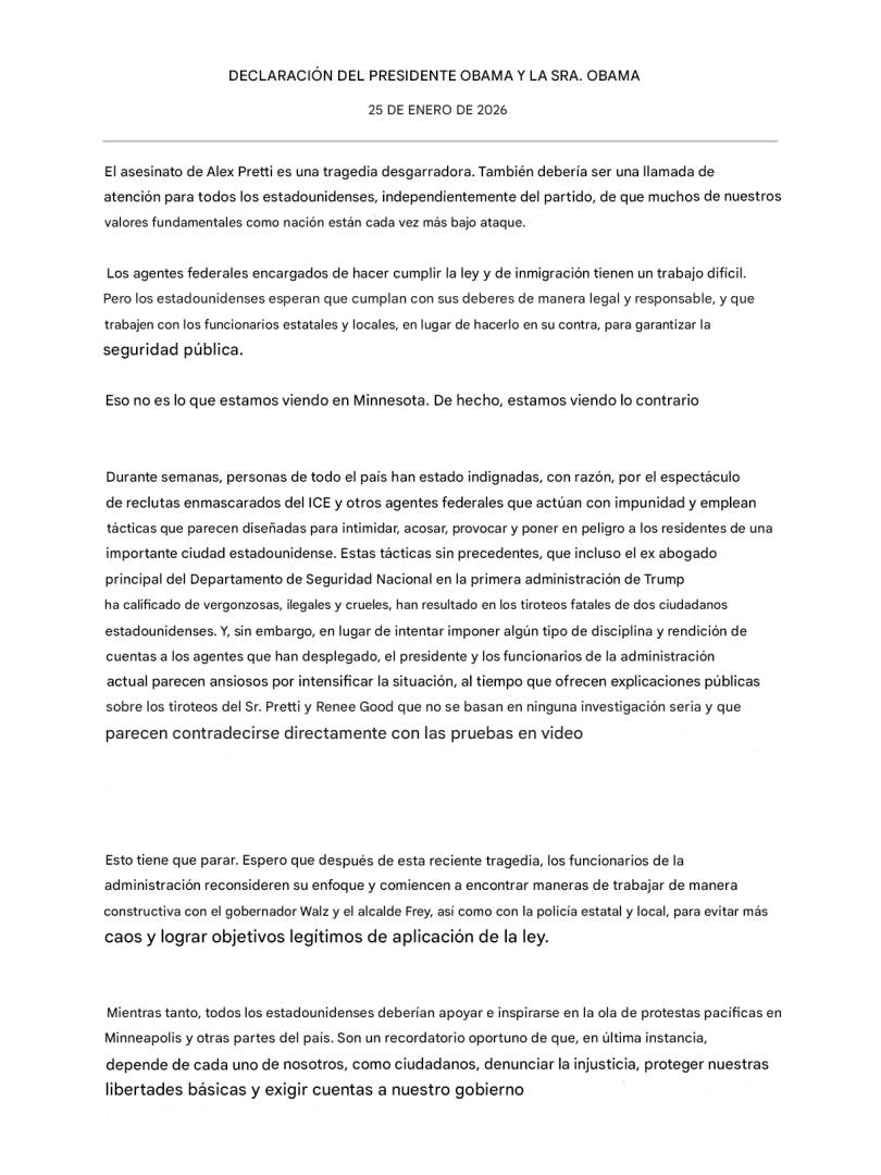 Mensaje de Barack Obama por los sucesos en Minnesota.
