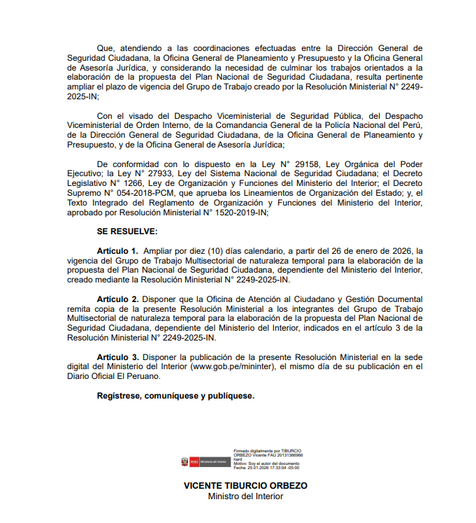 Resoluci�n Ministerial N.� 0075-2026-IN