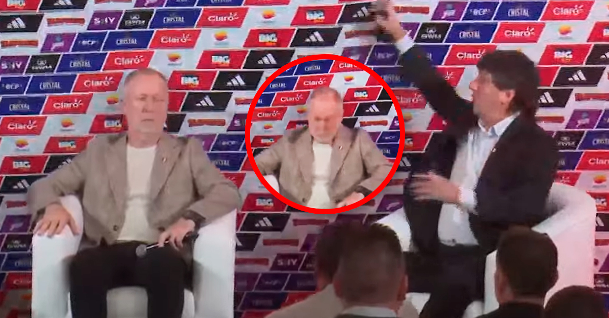 El viento jugó su partido: Banner de auspiciadores cayó sobre Mano Menezes en su presentación oficial