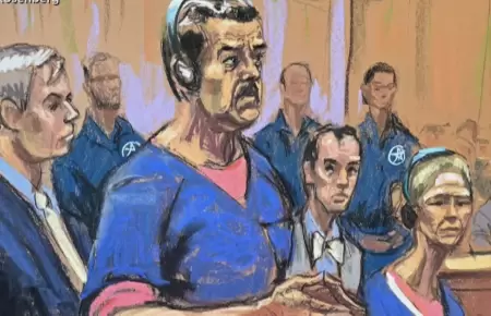 Boceto de Nicol�s Maduro y su esposa durante el juicio.