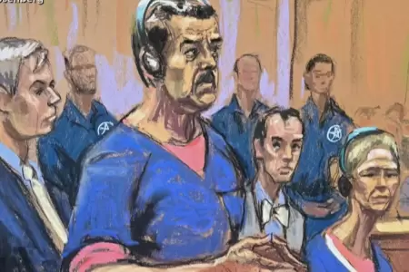 Boceto de Nicol�s Maduro y su esposa durante el juicio.