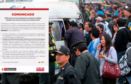 Ministerio de Trabajo da 4 horas de tolerancia por paro del 14 de enero