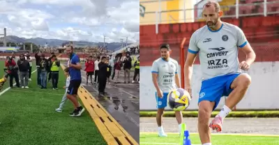 Hern�n Barcos ovacionado en su presentaci�n en Cajamarca.