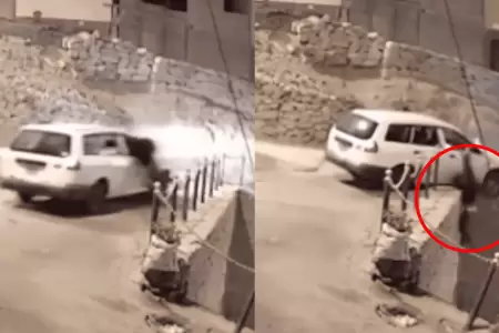 Taxista que fue atacado con cuchillo se venga de ladr�n y lo embiste con su auto