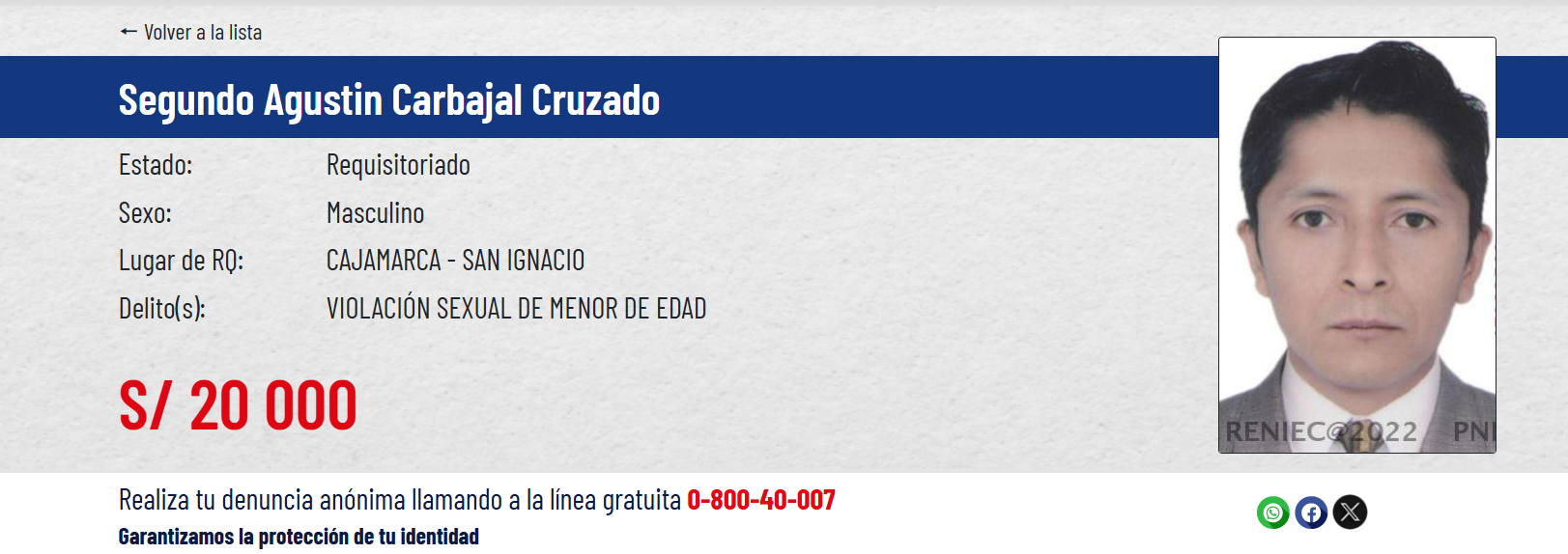 Requisitoria vigente de detenido