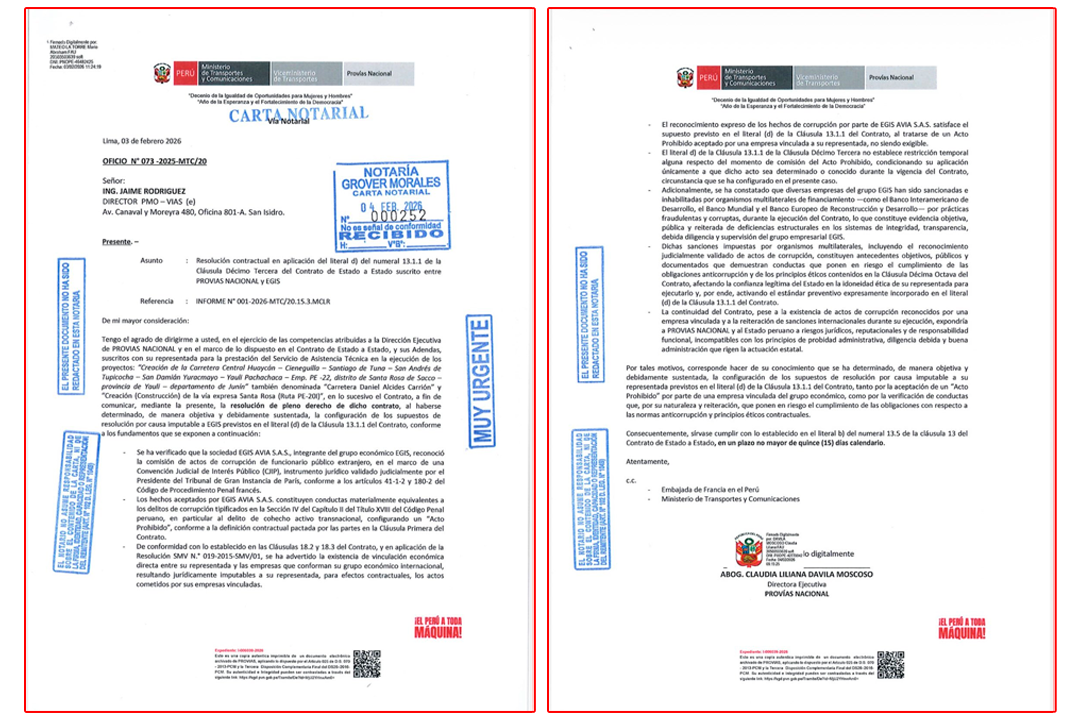 Oficio que resolv�a contratos gobierno a gobierno con PMO V�as.