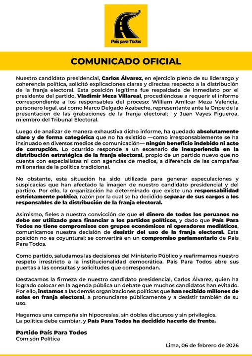 Comunicado de Pa�s Para Todos