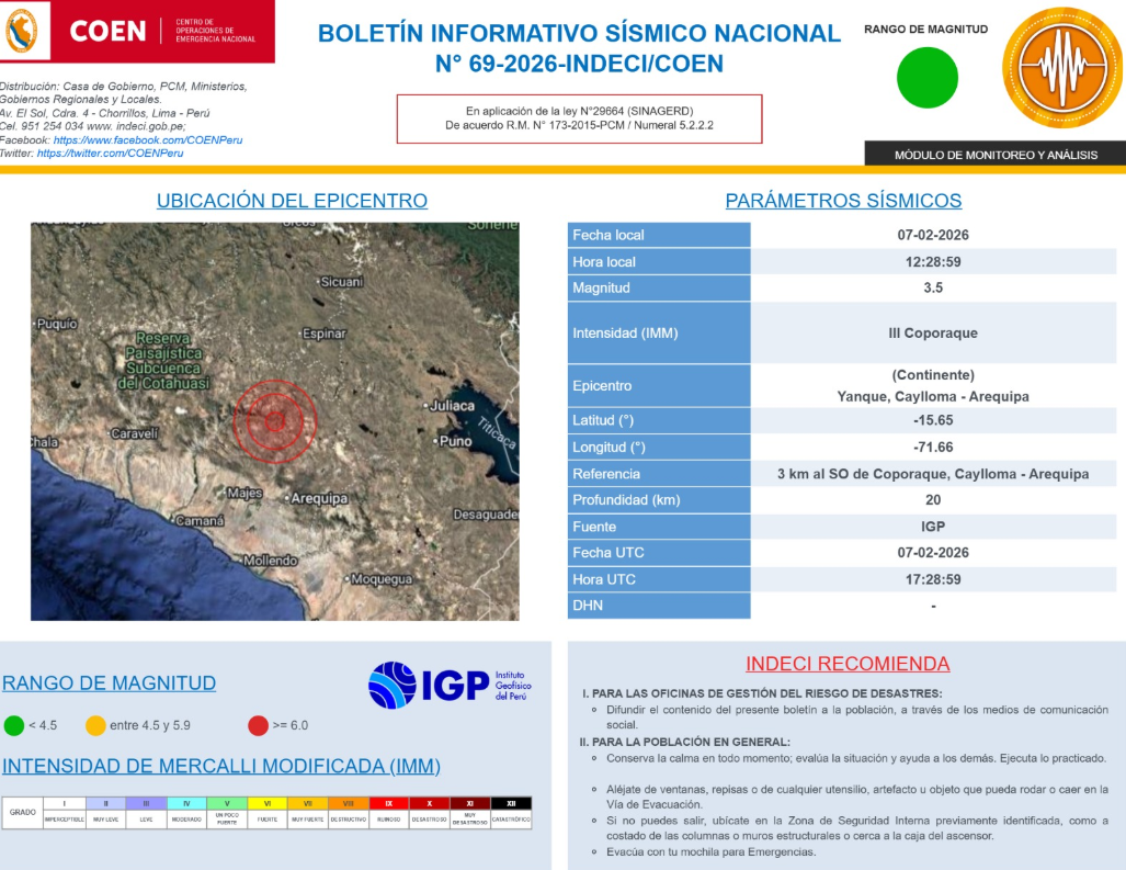 Epicentro del sismo de este s�bado, 7 de febrero.