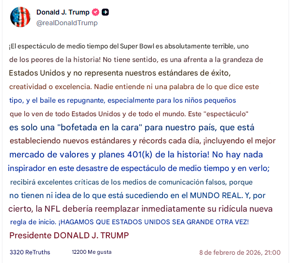Trump se pronunci� tras el espect�culo de Bad Bunny.