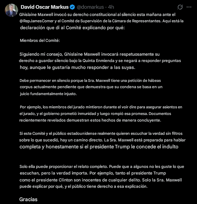 abogado de maxwell revela pedido de su defendida.