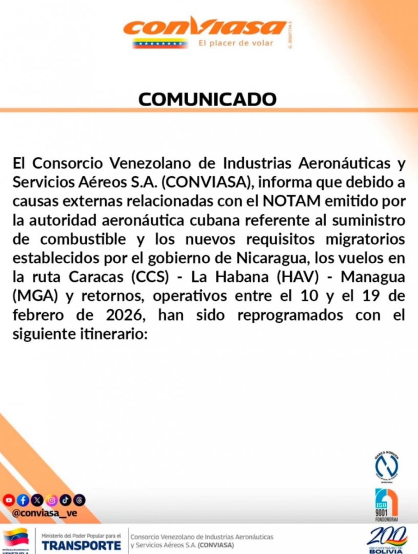 Comunicado de CONVIASA