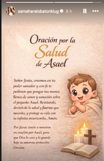 Samahara pide oraciones por la salud de su hijo