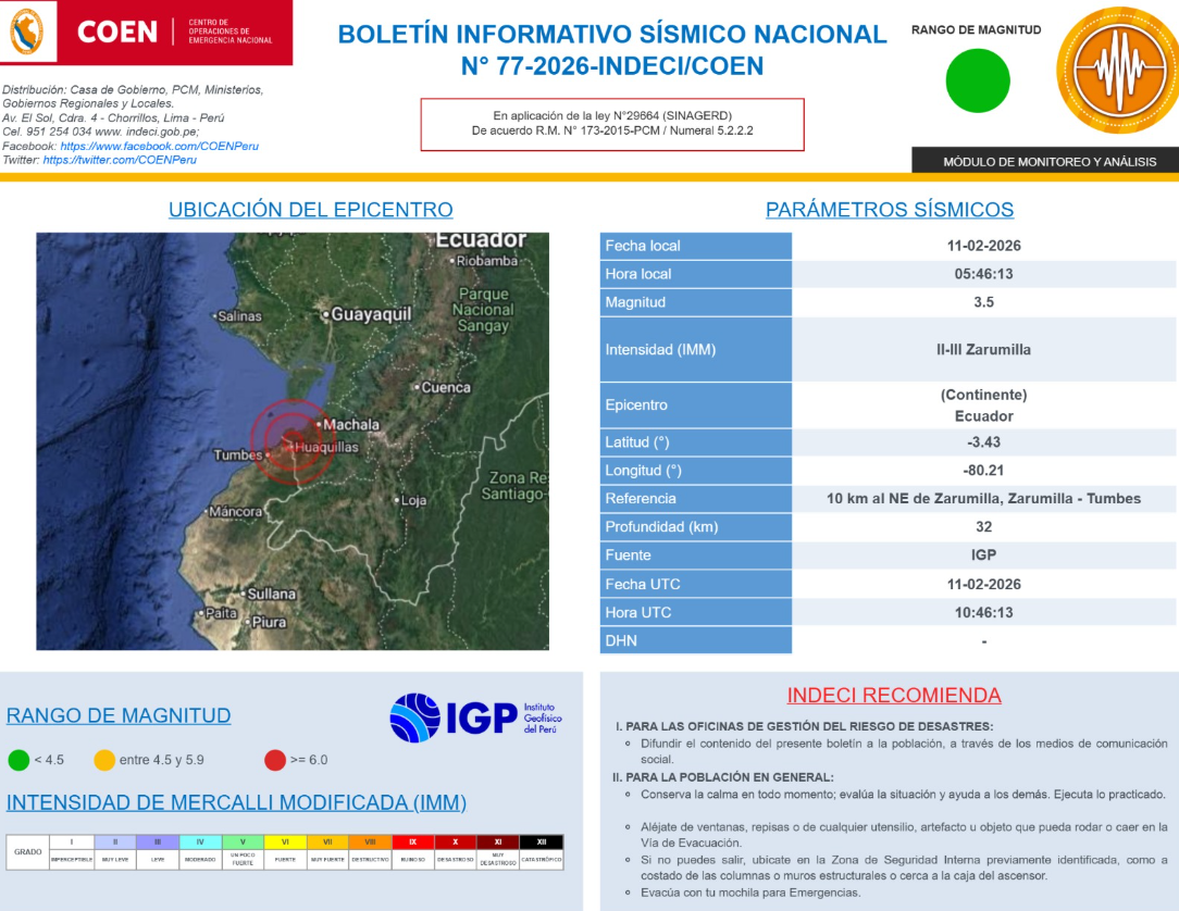 Epicentro del �ltimo sismo de este mi�rcoles, 11 de febrero.