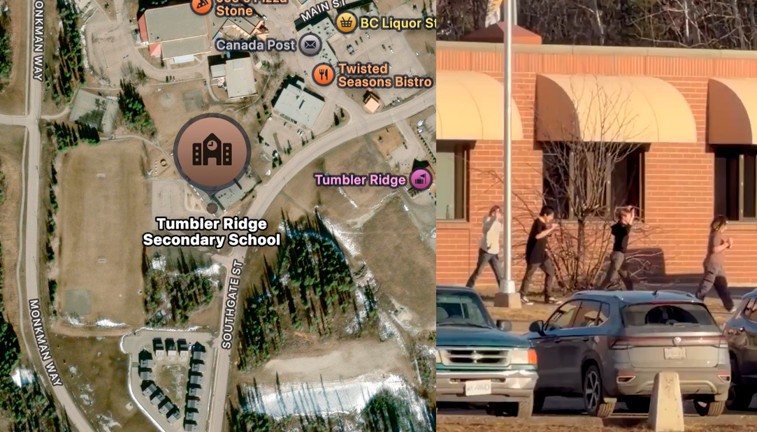 Estudiantes saliendo de la escuela Tumbler Ridge despu�s del tiroteo en Columbia Brit�nica, Canad�.