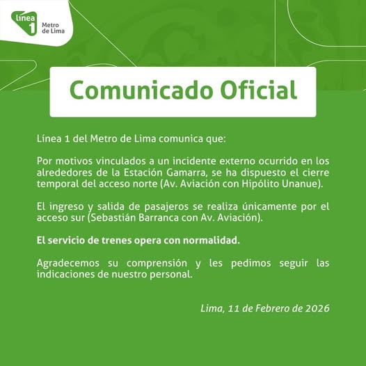 Estaci�n Gamarra estar� cerrada parcialmente.