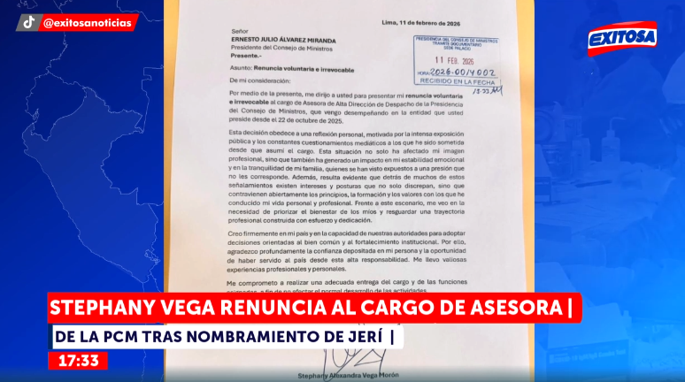 Stephany Vega renuncia al cargo de asesora de la PCM tras "intensa exposici�n p�blica".