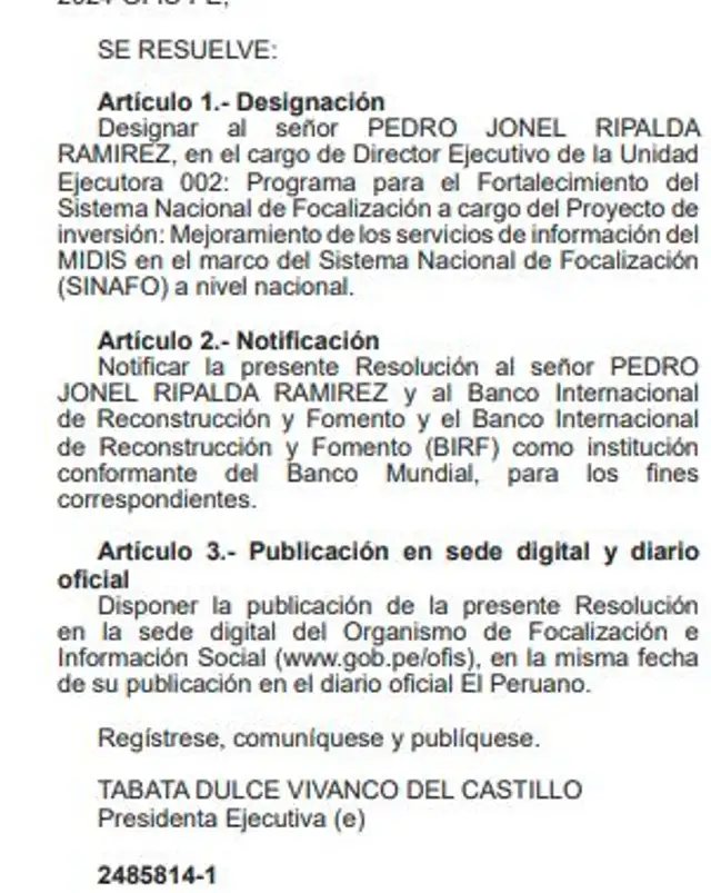 Documento oficial que declara su designaci�n.
