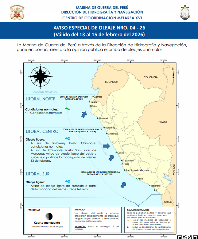 Reporte de oleaje an�malo.