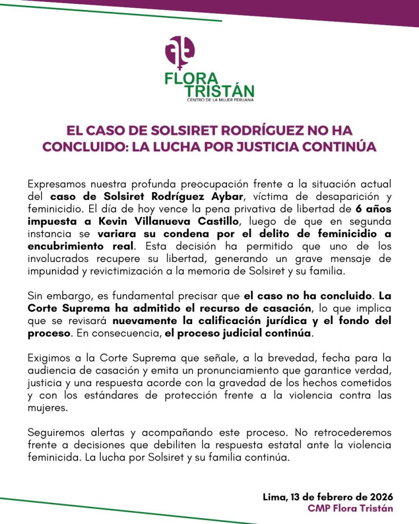Comunicado del Centro de la Mujer Peruana Flora Trist�n