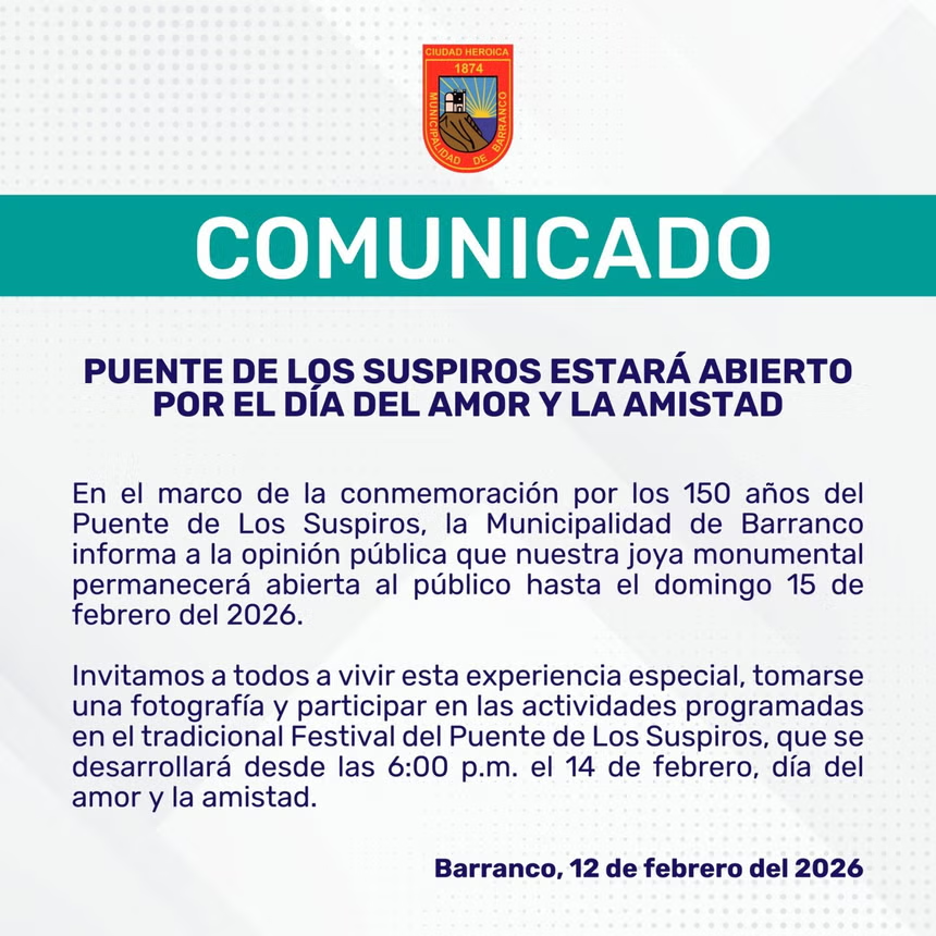 Comunicado emitido por la municipalidad.