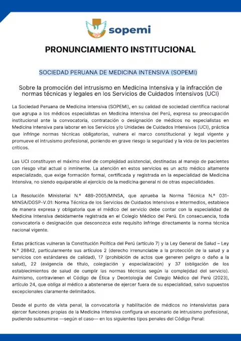 M�dicos Intensivistas muestran su rechazo al decreto ministerial.