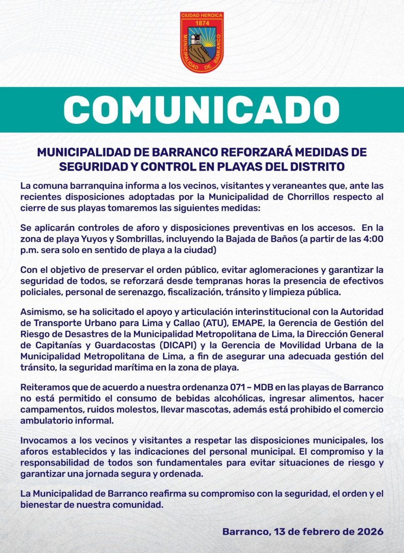 Barranco tomará medidas en sus playas tras cierre de Agua Dulce.