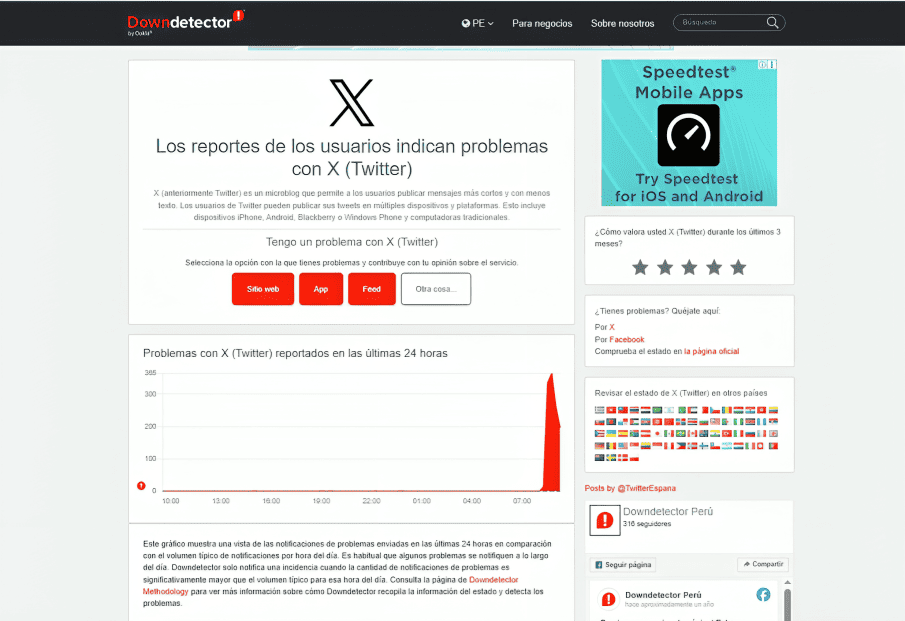 Reporte de Downdoctor tras la ca�da de X este lunes 16 de febrero