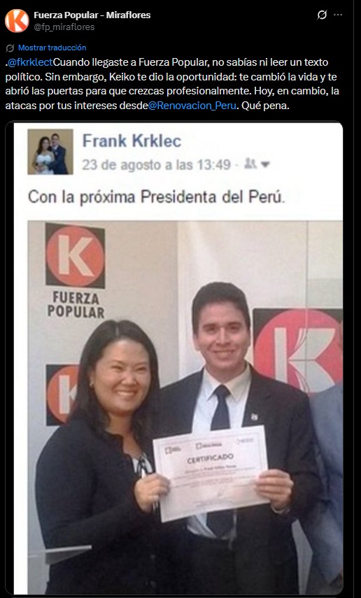 La respuesta de Fuerza Popular no tard� en llegar.