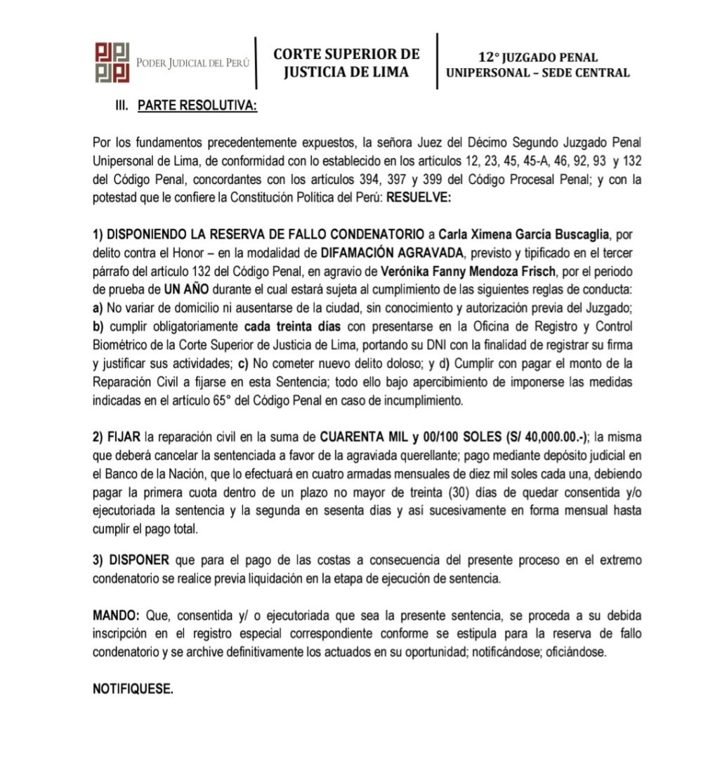 Fallo emitido por el Poder Judicial.