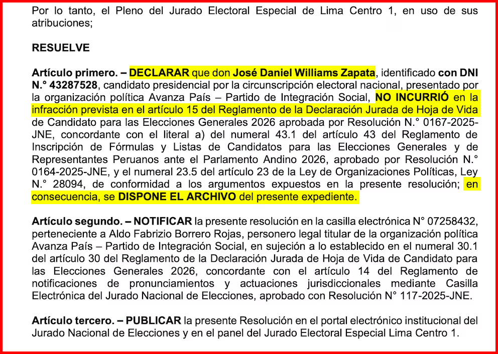 JEE archiva expediente que buscaba sacar de carrera al candidato