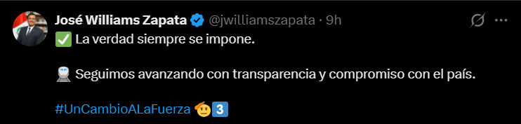 Jos� Williams celebr� la resoluci�n del JEE que lo libra de proceso sancionador.