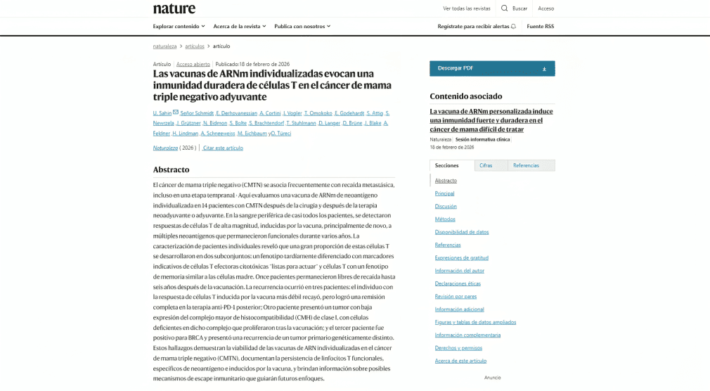 Estudio de la compa��a BioNTech publicado en Nature