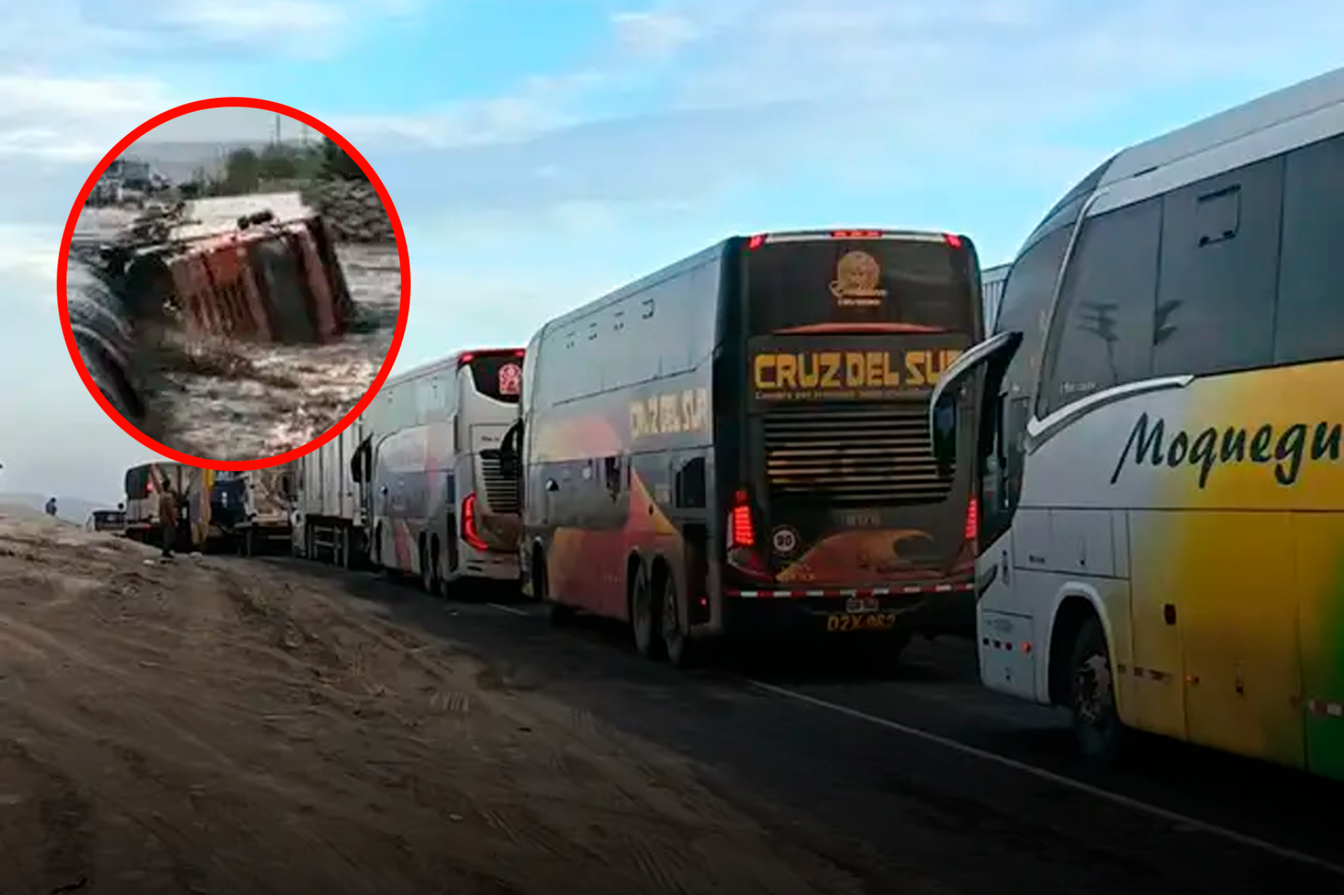 Congestión en Ica: Camión es arrastrado por huaico y bloquea el tránsito en la Panamericana Sur