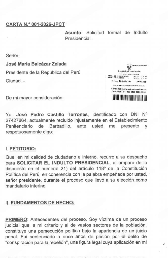 Ayala insiste en el indulto a Castillo