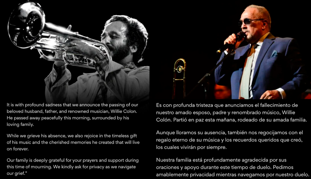 Familia de Willie Col�n confirma la irremediable p�rdida de la leyenda de la salsa.