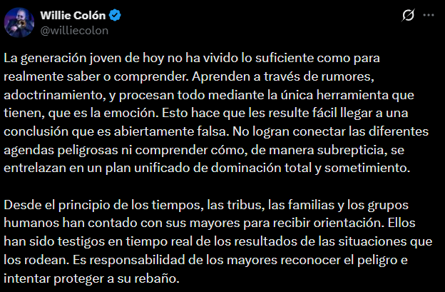 Murió Willie Colón: Este fue el último mensaje del ícono de la salsa antes de partir