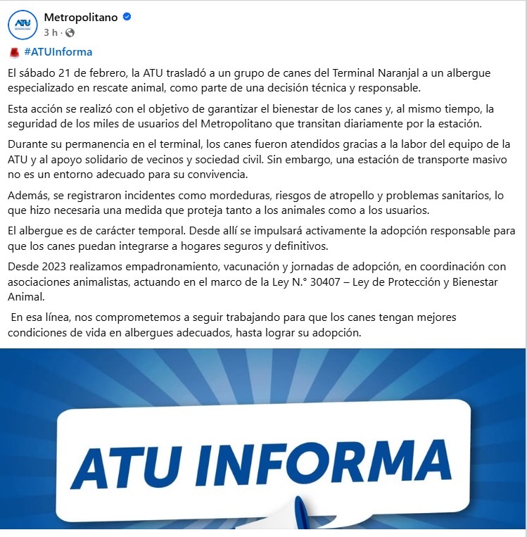 Documento emitido por la ATU.