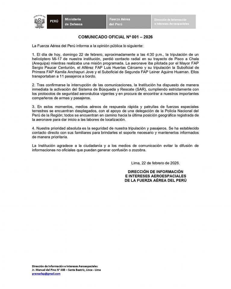 Comunicado de la FAP.