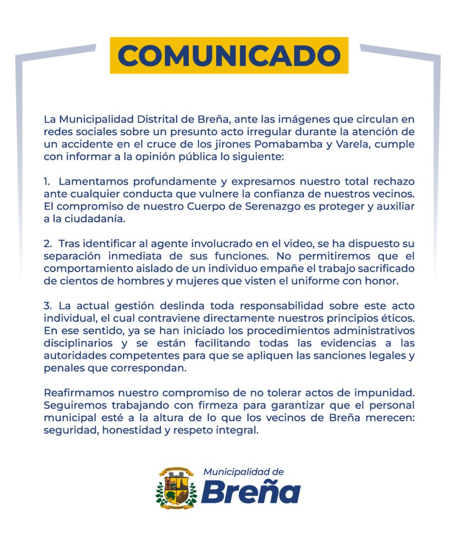 La Municipalidad de Bre�a se pronunci� tras el presunto robo.