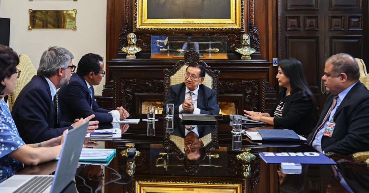Presidente José Balcázar sostuvo reunión con titulares de JNE, ONPE y Reniec por las Elecciones 2026