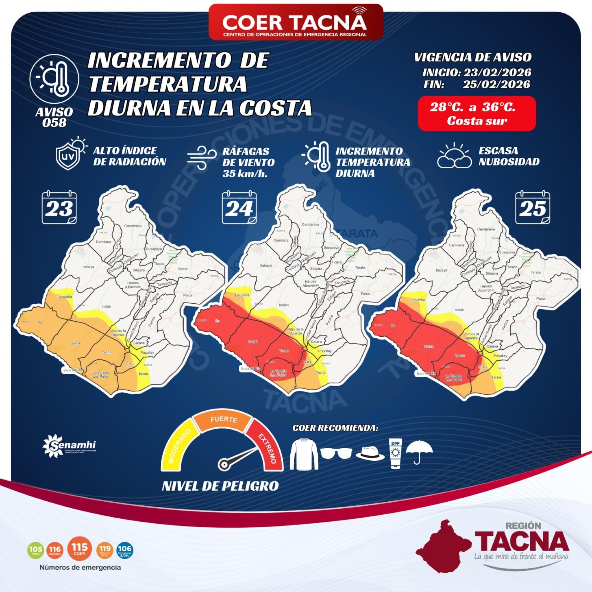 Incremento de temperatura diurna en la costa