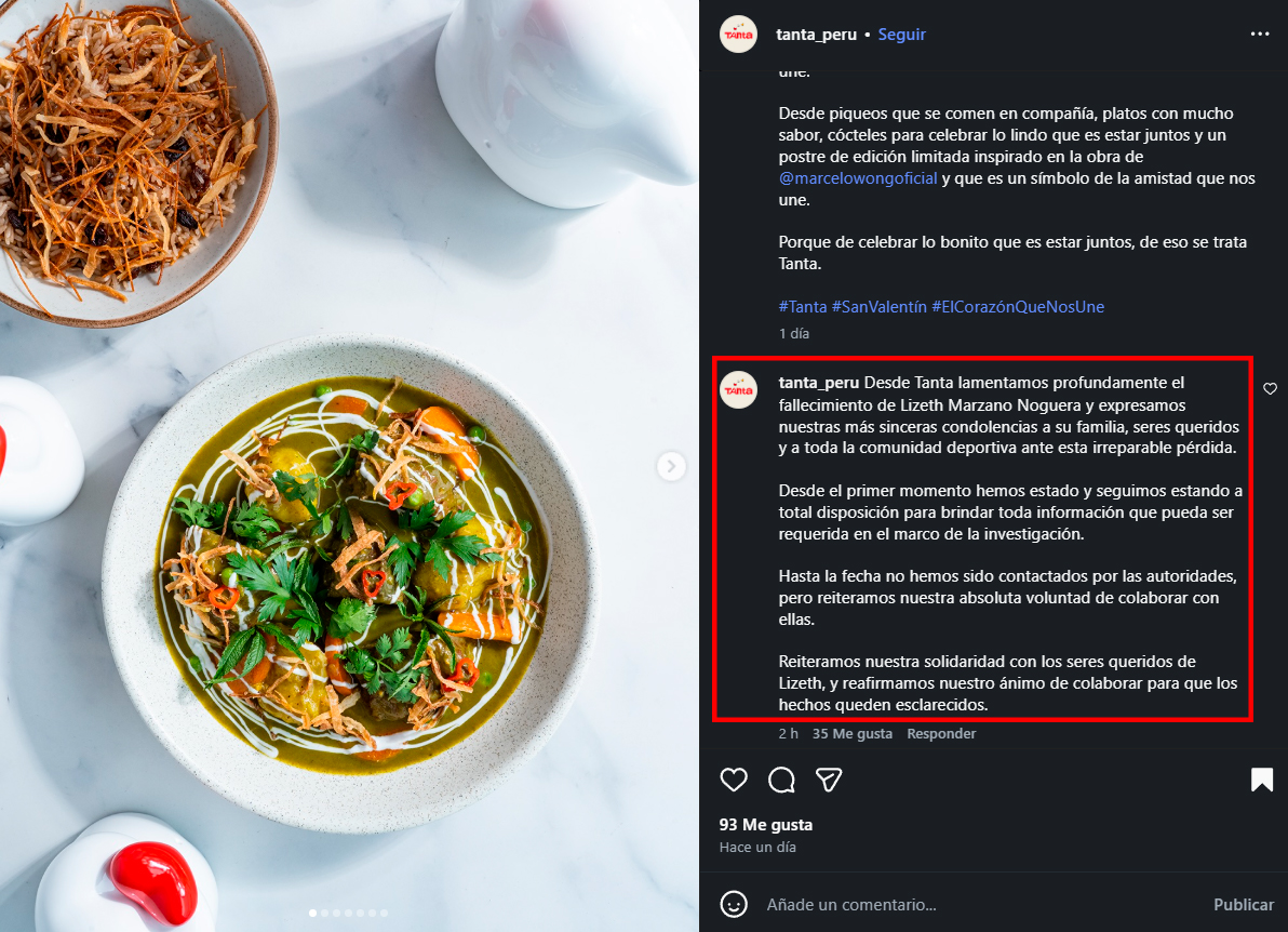 Pronunciamiento del restaurante.