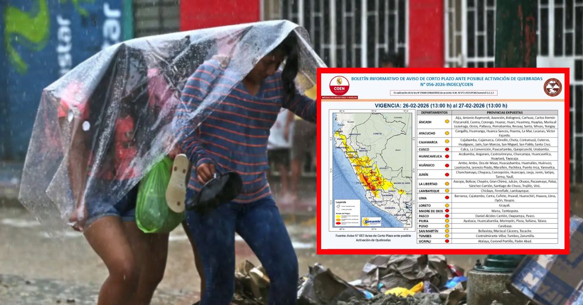 Lluvias intensas golpearán 17 regiones hasta el viernes 27 de febrero: informó SENAMHI