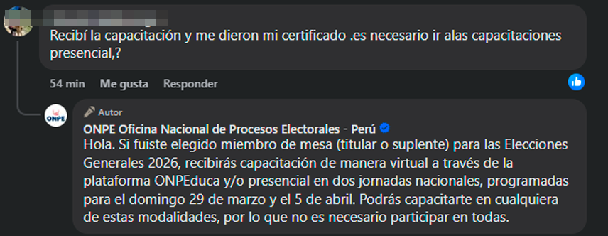 Modalidad virtual y/o presencial de la ONPE.