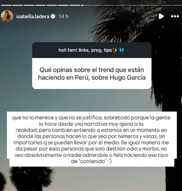 Isabella Ladera en defensa de Hugo Garc�a.