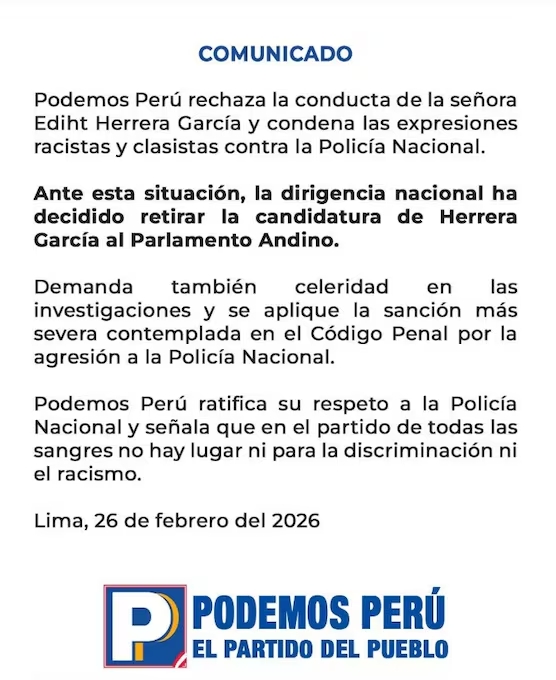 Comunicado emitido por Podemos Per�.