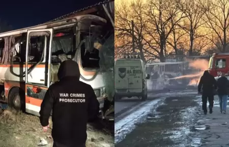 Bus atacado por un drone ruso en la ciudad de Dnipro.