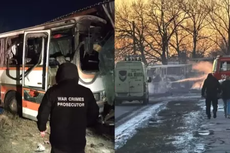 Bus atacado por un drone ruso en la ciudad de Dnipro.